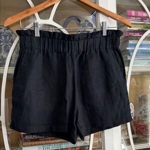 C&C California Black High-Waist Paperbag Linen-Blend Shorts
